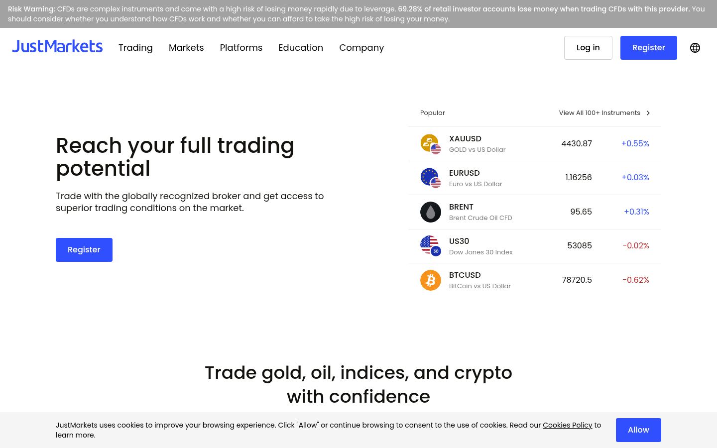 JustMarkets &middot; HOMEPAGE_SCREENSHOT