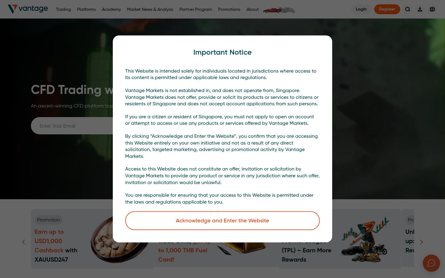 Vantage Markets · CAPTURE DE LA PAGE D’ACCUEIL