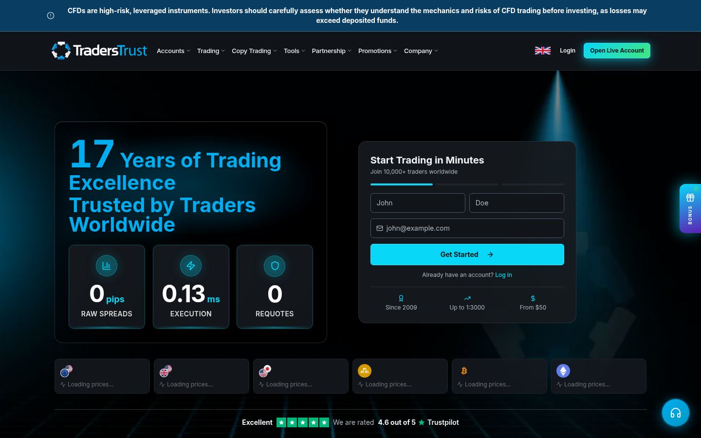 Traders Trust &middot; CAPTURE DE LA PAGE D&rsquo;ACCUEIL